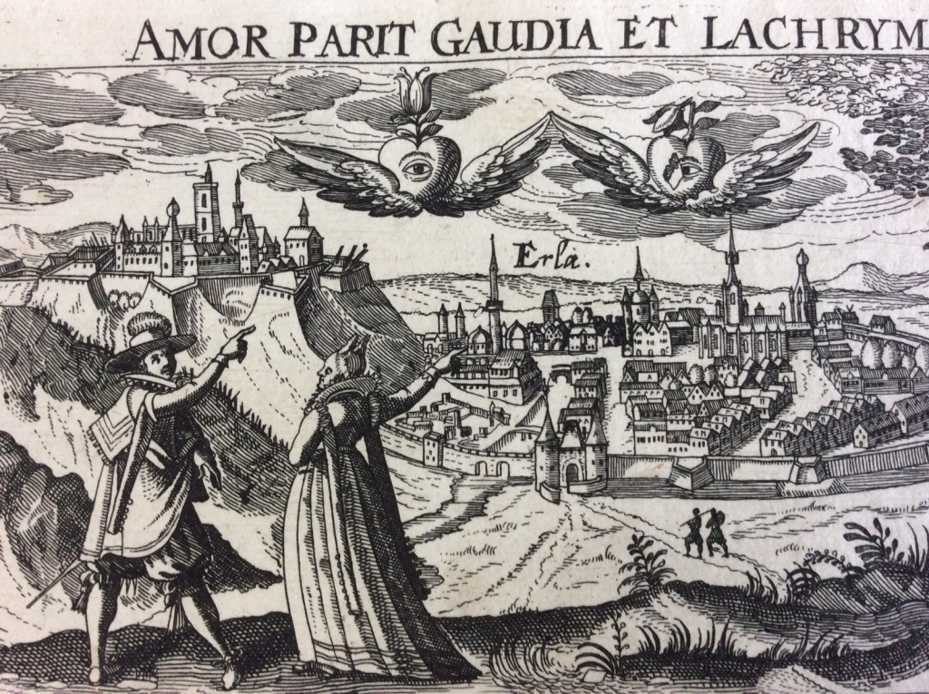 Vista panorámica de la ciudad de Eger (Hungría, Europa), 1637. Meisner/Kieser