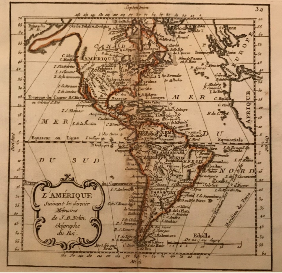 Mapa de América del norte, centro y sur, 1791. J. B. Nolin