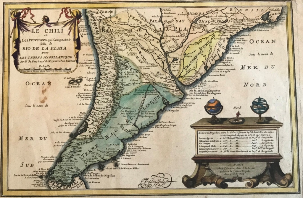 Chile, Argentina, Uruguay, Paraguay y Brasil, 1705. Nicolas de Fer/Inselin