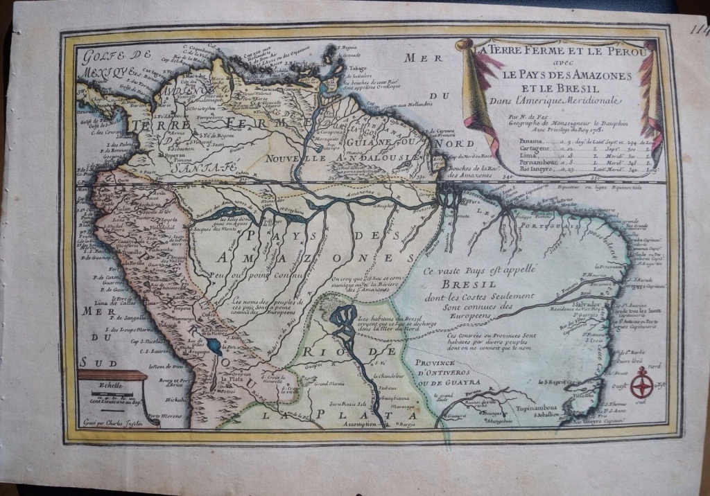 Colombia, Perú, Venezuela, Guayanas, Amazonas y Brasil , 1705. Nicolás de Fer/Inselin