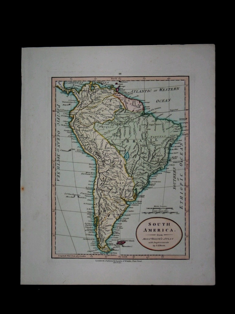 Mapa de América del sur. Laurie y Whittle/Gibson/Bonne
