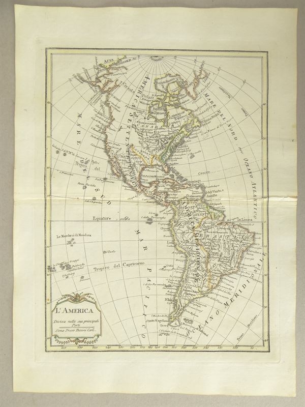 Mapa de América del norte, centro y sur, 1797. Borghi/Pazzini