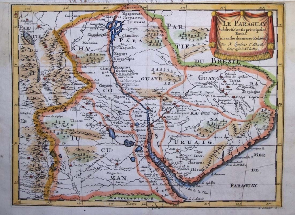 Mapa de Uruguay, Paraguay y Argentina (América del sur), 1685. Sanson/Winter