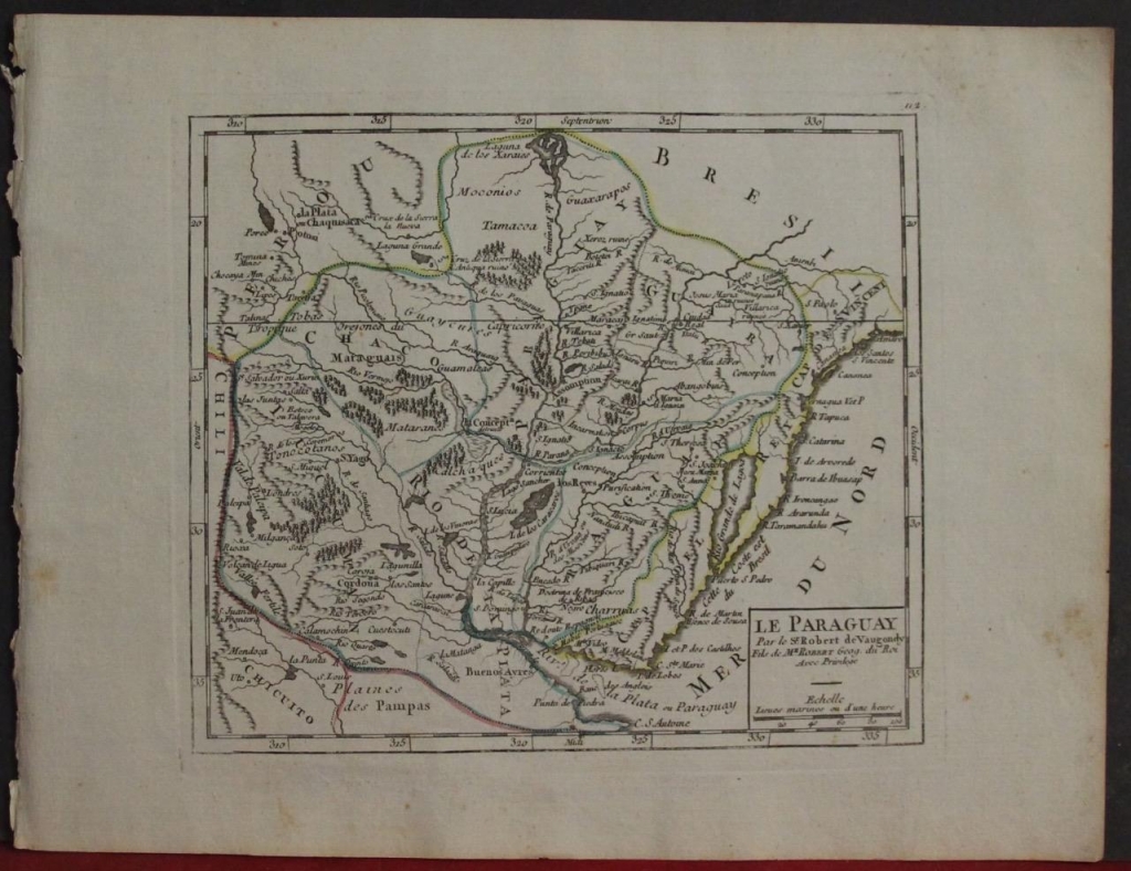 Mapa de Uruguay, Paraguay y Argentina (América del sur), 1749.  Didier y Gilles Robert  Vaugondy