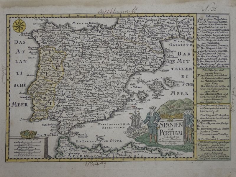 Mapa de España y Portugal, 1720. Schreiber