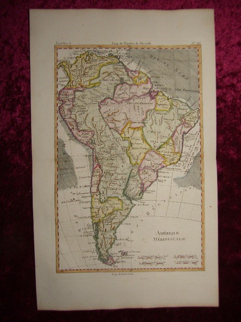 Mapa de América del sur, 1780. Bonne/Pellet