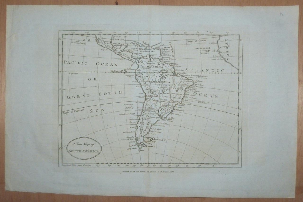 Mapa de América del sur, 1785. John Harrison