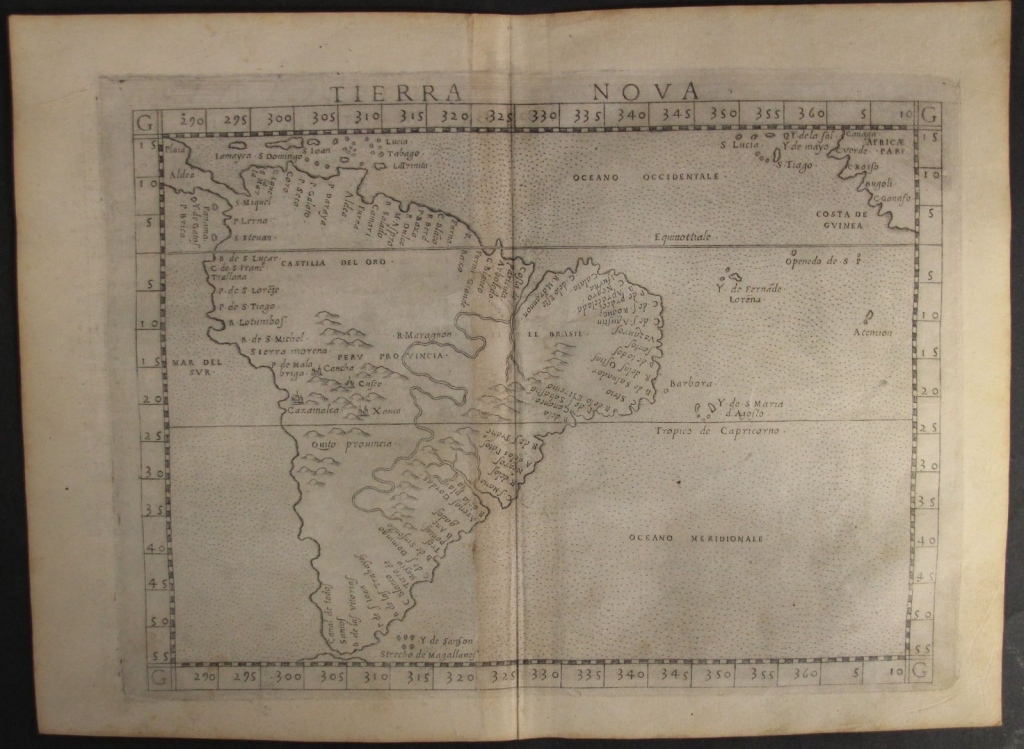Mapa de América del sur, 1574. Ptolomeo/Ruscelli/Ziletti