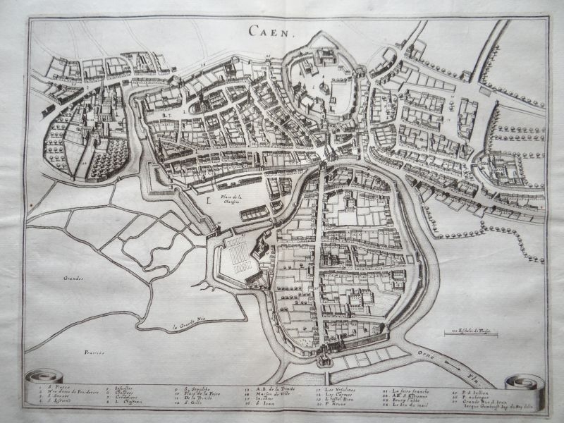 Mapa de la ciudad de Caen y sus alrededores  (Francia), 1662. Merian