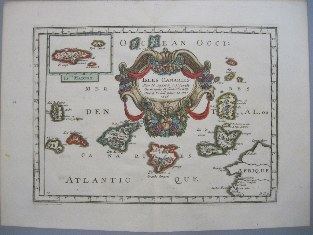 Mapa de las Islas Canarias y Madeira (España y Portugal), 1656. Nicolás Sanson