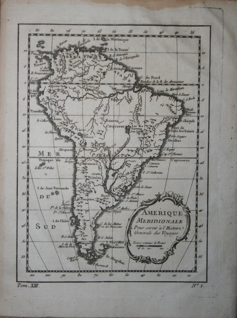 Mapa de América dedl sur, 1760. Bellin/Prevost