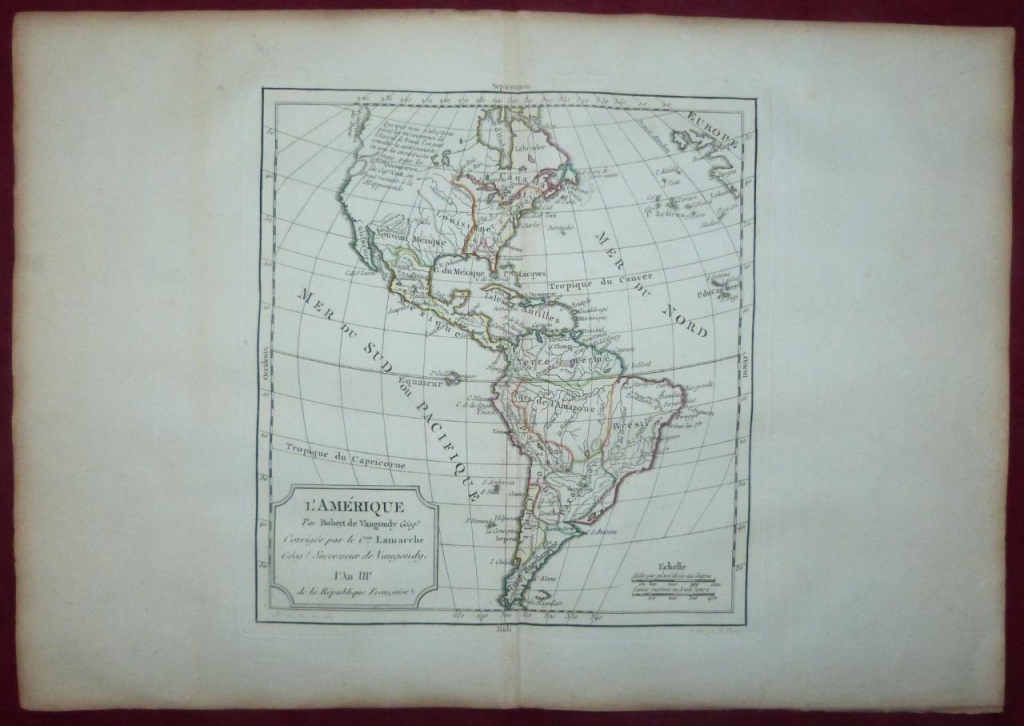 Mapa de América del norte, centro y sur, 1795. Vaugondy/Delamarche