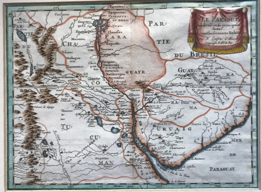 Mapa de Uruguay, Paraguay y Argentina (América del sur), 1657. Sanson/Mariette