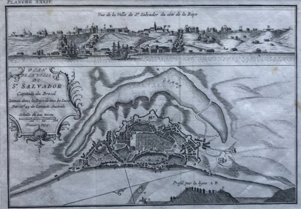 Plano y vista de la ciudad de Salvador de Bahia (Bahia, Brasil), ca. 1714. A. F. Frezier