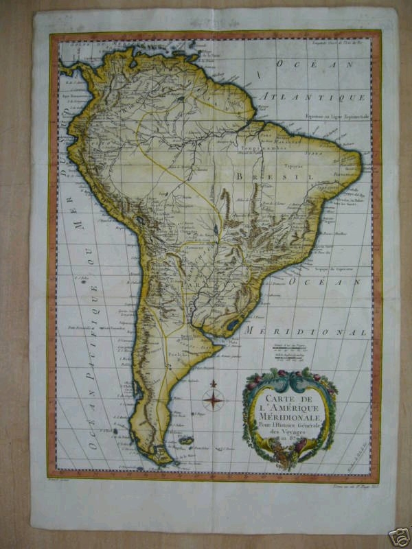 Mapa de América del sur, hacia 1760. Bellin/Prevost/Bernard