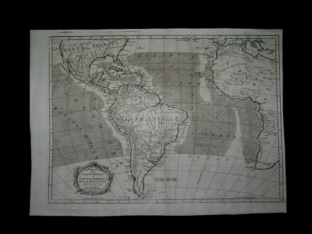 Mapa de América, océanos Atlántico y Pacífico y África occidental, ca. 1750. Thomas Kitchin