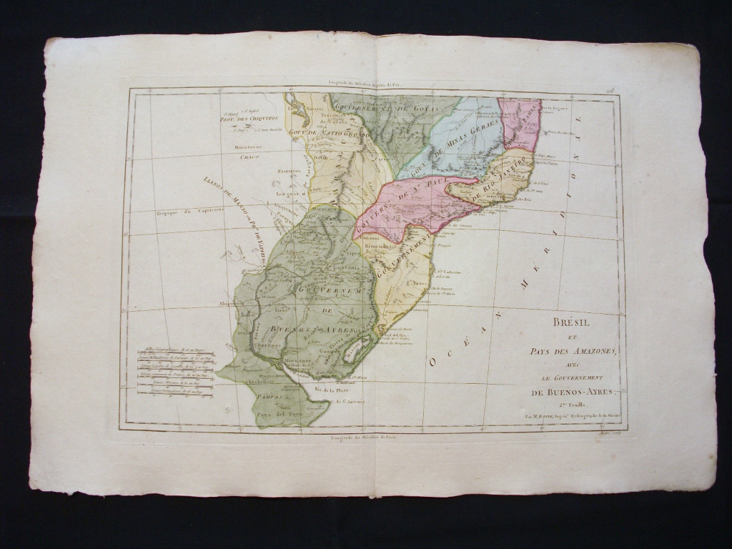 Mapa de Uruguay y parte de Paraguay, de Argentina y Brasil,  1787. Bonne/Andre