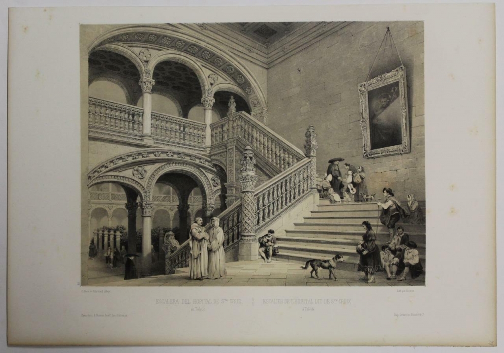 Escalera del Hospital de Santa Cruz en Toledo (España), 1844. Pérez Villaamil