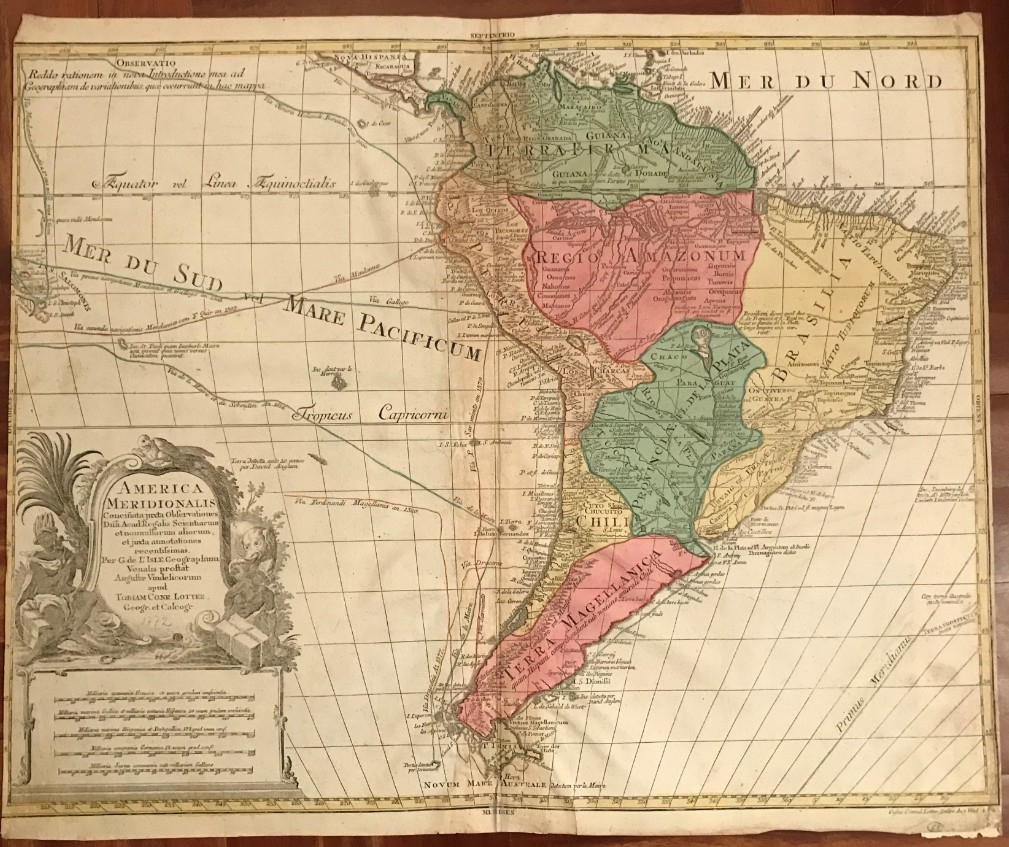 Mapa de  América del sur, 1772. Tobias y Gustav Conrad Lotter