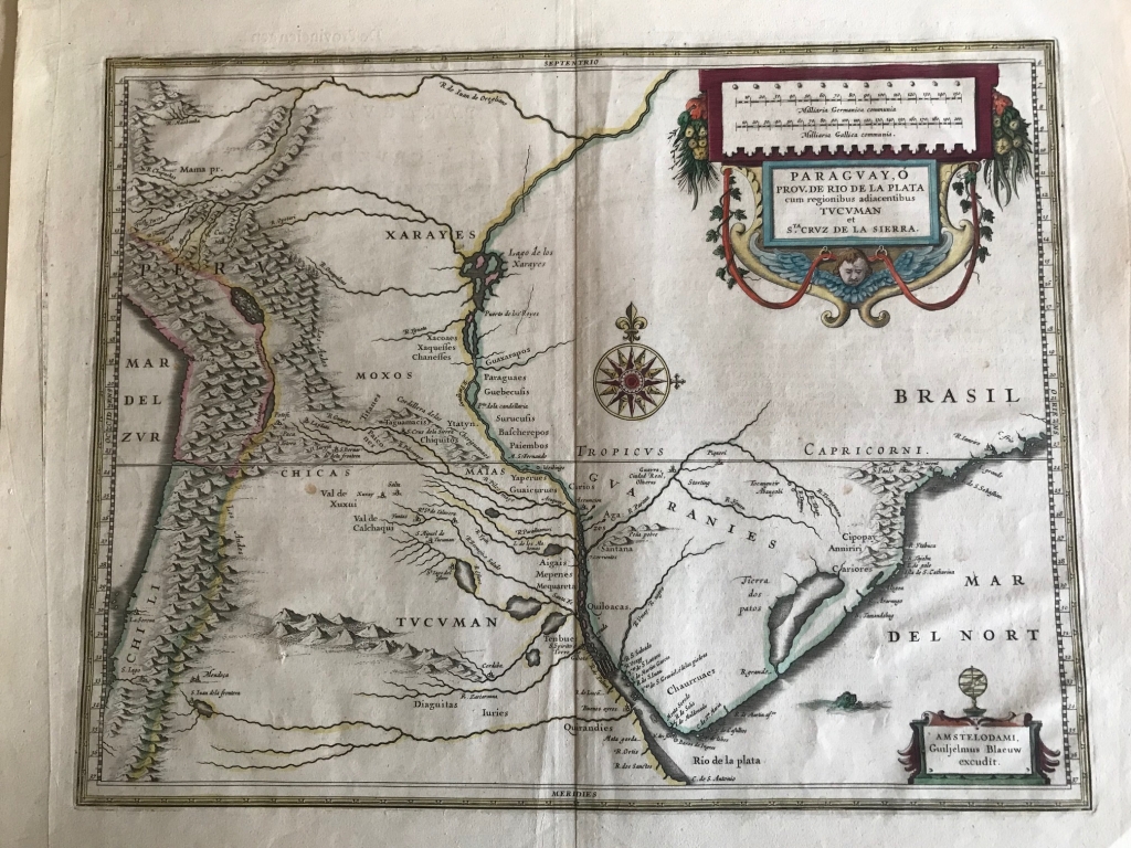 Gran mapa de Uruguay, Paraguay, Argentina,.. 1635. Janssonius Blaeu