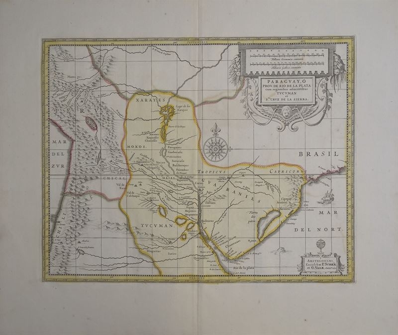 Gran mapa de Uruguay, Paraguay, Argentina,..ca. 1700. Janssonius Blaeu/Schenk y Valk