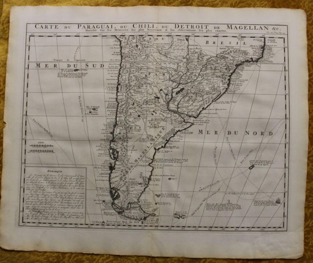 Gran mapa de Argentina, Chile, Uruguay,...(América del sur), 1719. Delisle /Henri Chatelain