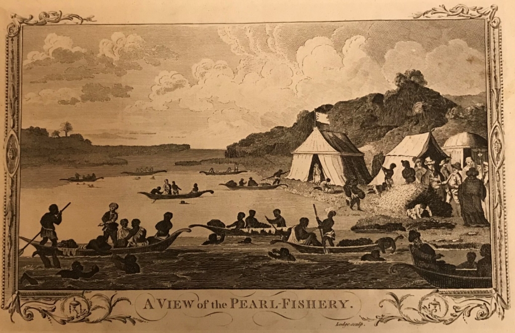 Nativos buscadores de perlas y europeos, hacia 1782. Millar/Hoog/Lodge