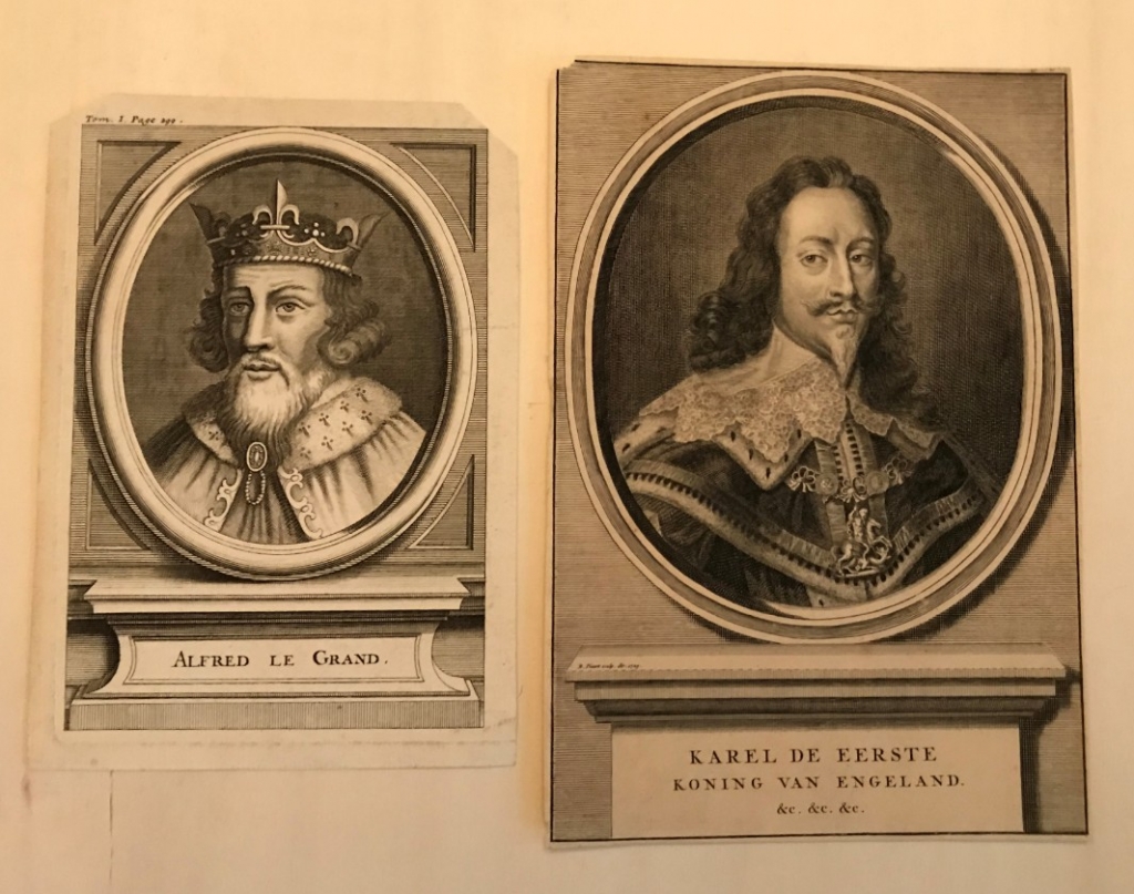 Retratos de los reyes ingleses Carlos I y Alfredo el Grande, hacia 1730. Anónimo/Picart