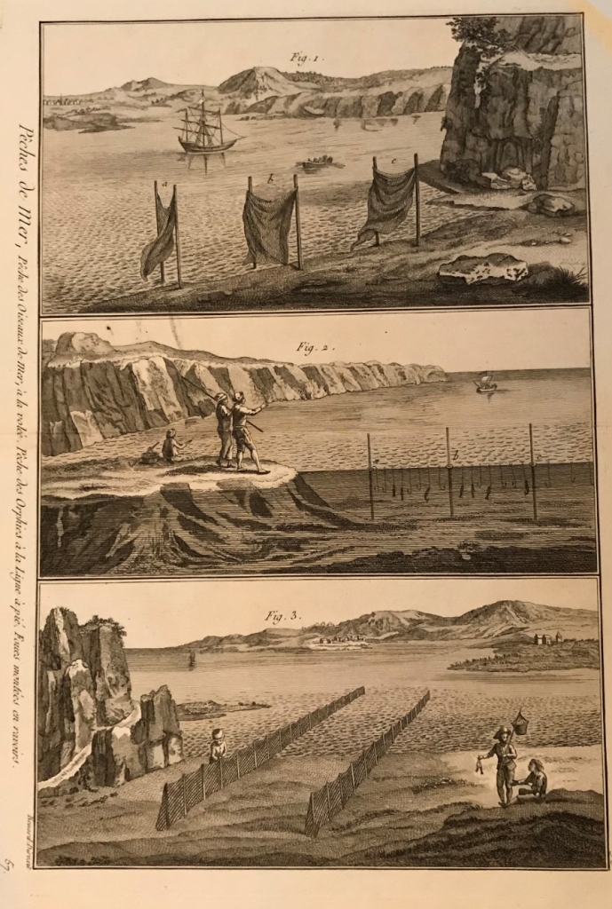Pesca artesanal desde la costa,  1792. Bernard/Panckoucke
