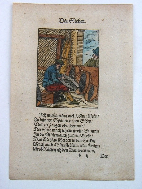 Xilografía de un fabricante de tamices, 1568. Jost Ammann