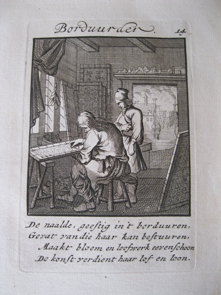 Artesano de encajes textiles, 1750. Luyken