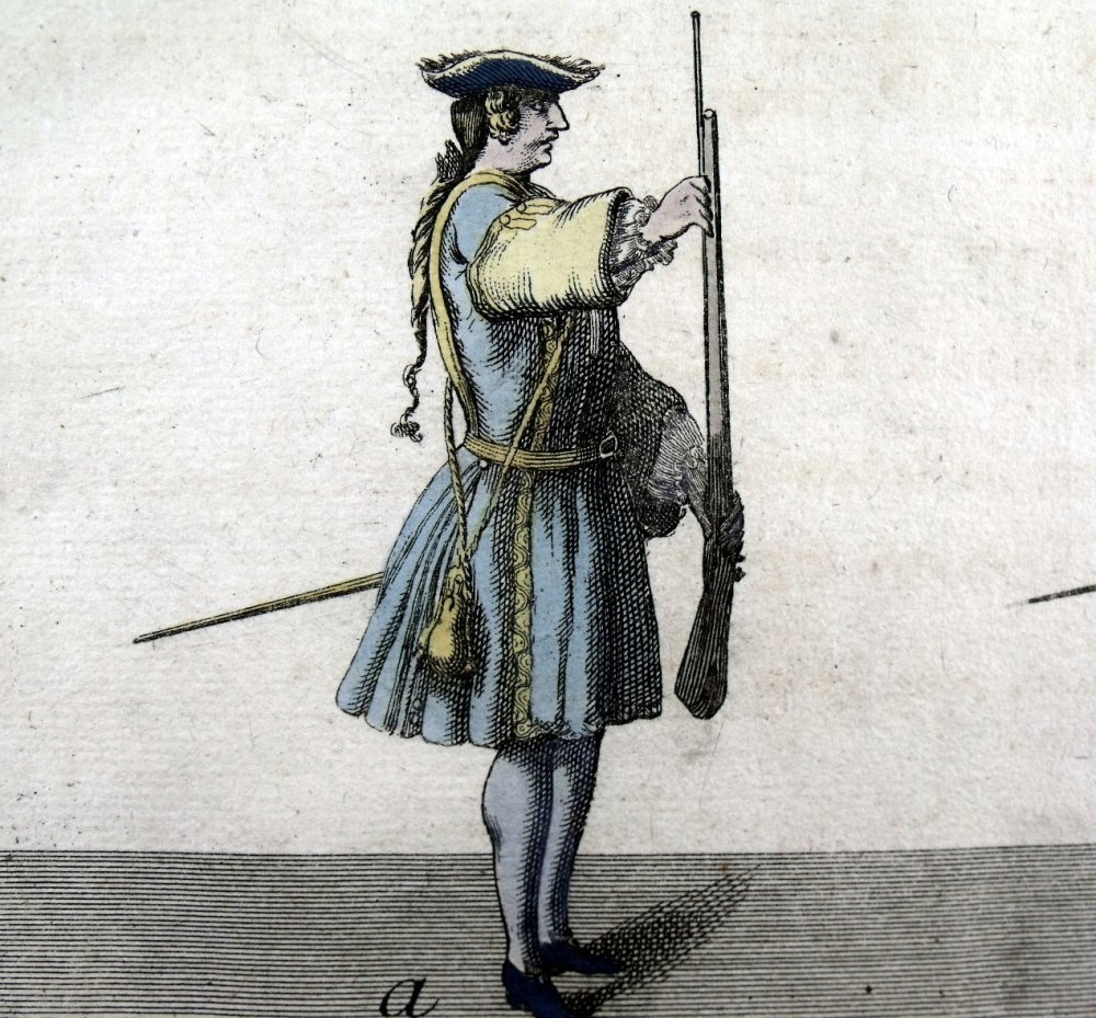 Colocación de la bayoneta en el fusil, 1746. Girard