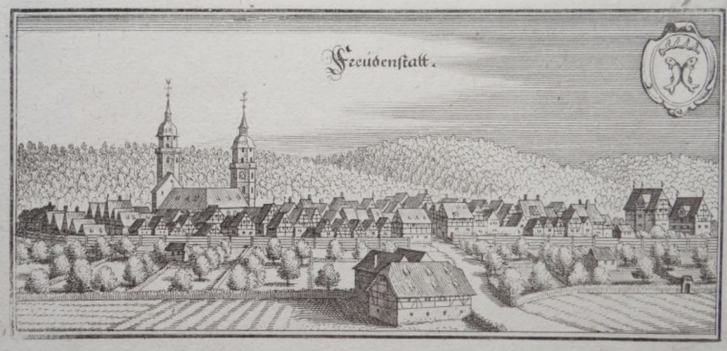 Vista de la ciudad de Freudenstadt,  Baden-Wurtemberg (Alemania), hacia 1650. Merian