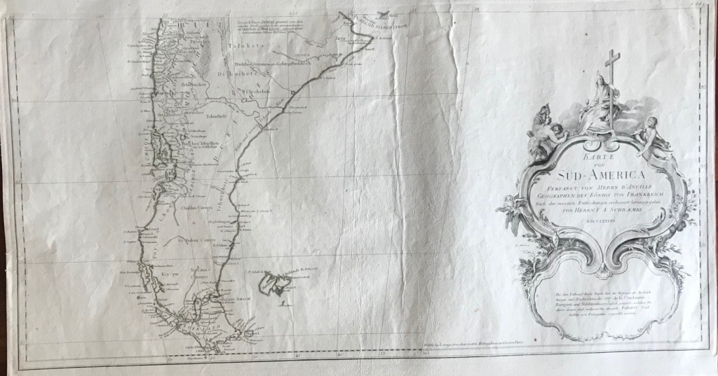 Gran mapa del sur de Chile y Argentina (América del sur), 1786 Anville/Schraembl