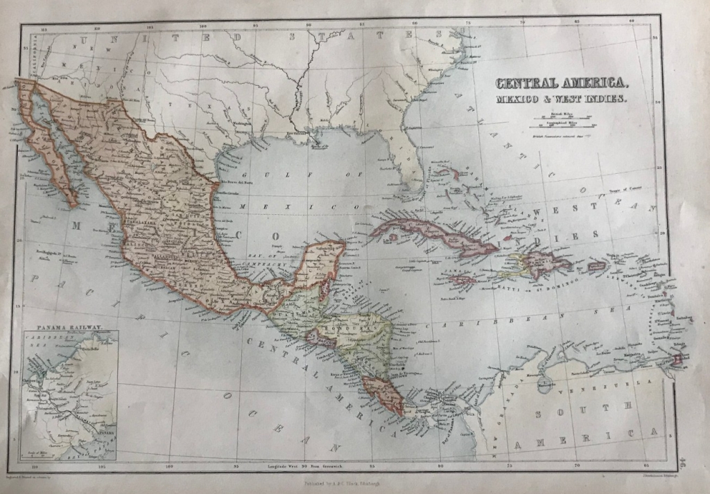 Mapa de México, América central y mar Caribe, 1867. Black/Bartholomew