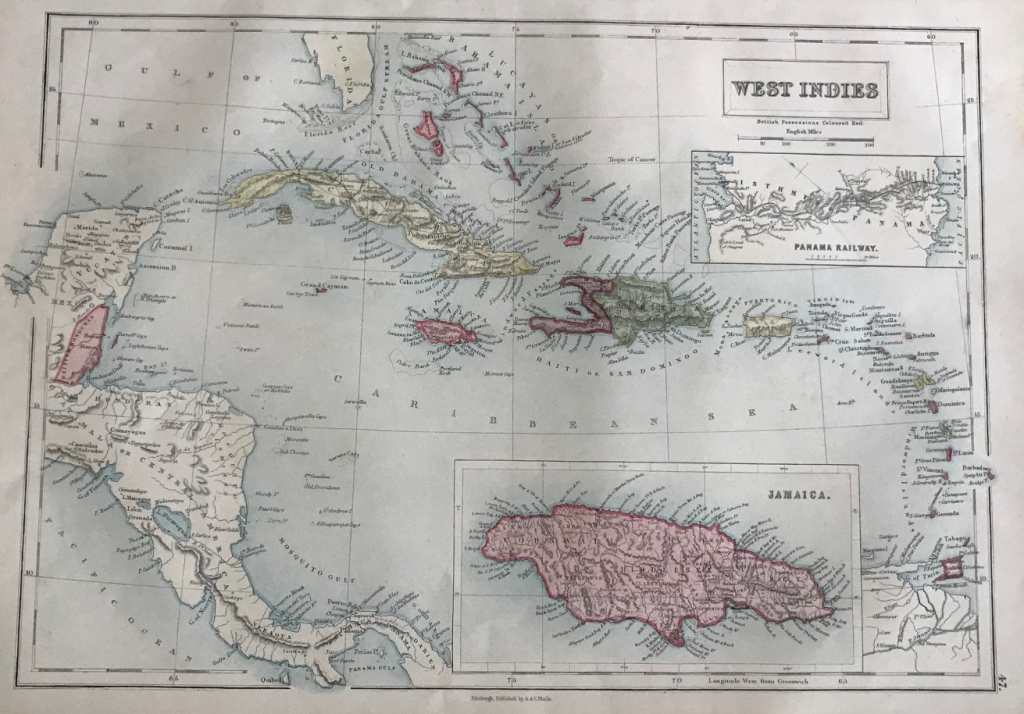 Mapa de América central y Mar Caribe,  1867. Black/Bartholomew