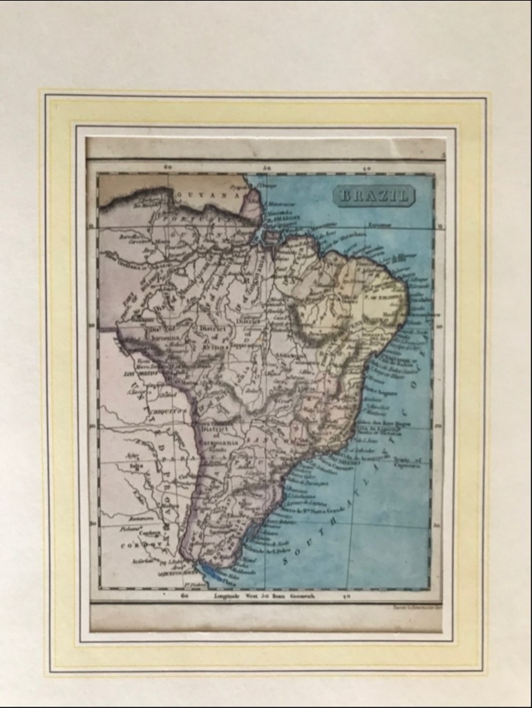 Mapa de Brasil (América del sur), hacia 1850. Paternoster