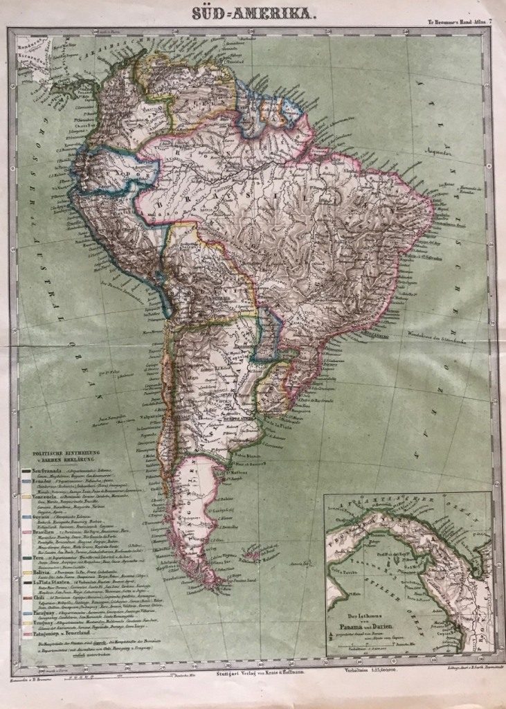 Mapa de América del sur, 1862. Krais y Hoffmann