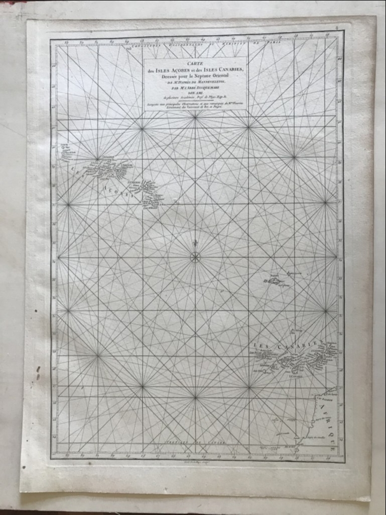 Gran carta náutica de las Islas Canarias, Madeira y Azores (España y Portugal), 1775. Mannevillette