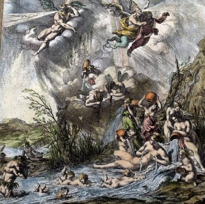 Escena de mitología clásica: los dioses  de los Vientos y de las Inundaciones