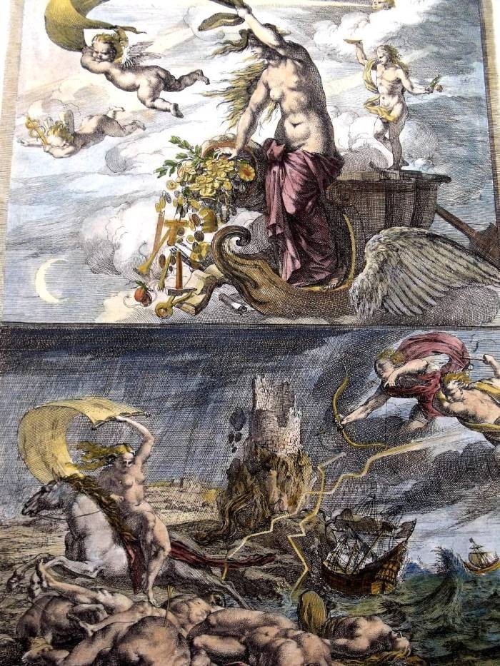 Dos escenas mitológicas de la diosa griega Nemesis, 1679. Sandrart