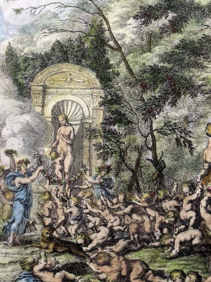 Escena de mitología clásica con dioses Cupidos y la diosa Venus 1679. Sandrart