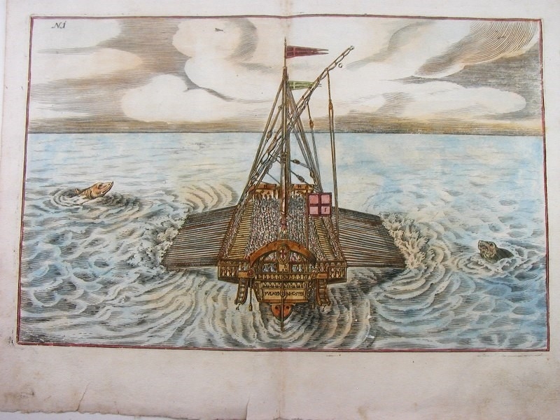 Barco de batalla y monstruos marinos, 1687. Jakob Koppmayer/Wagner