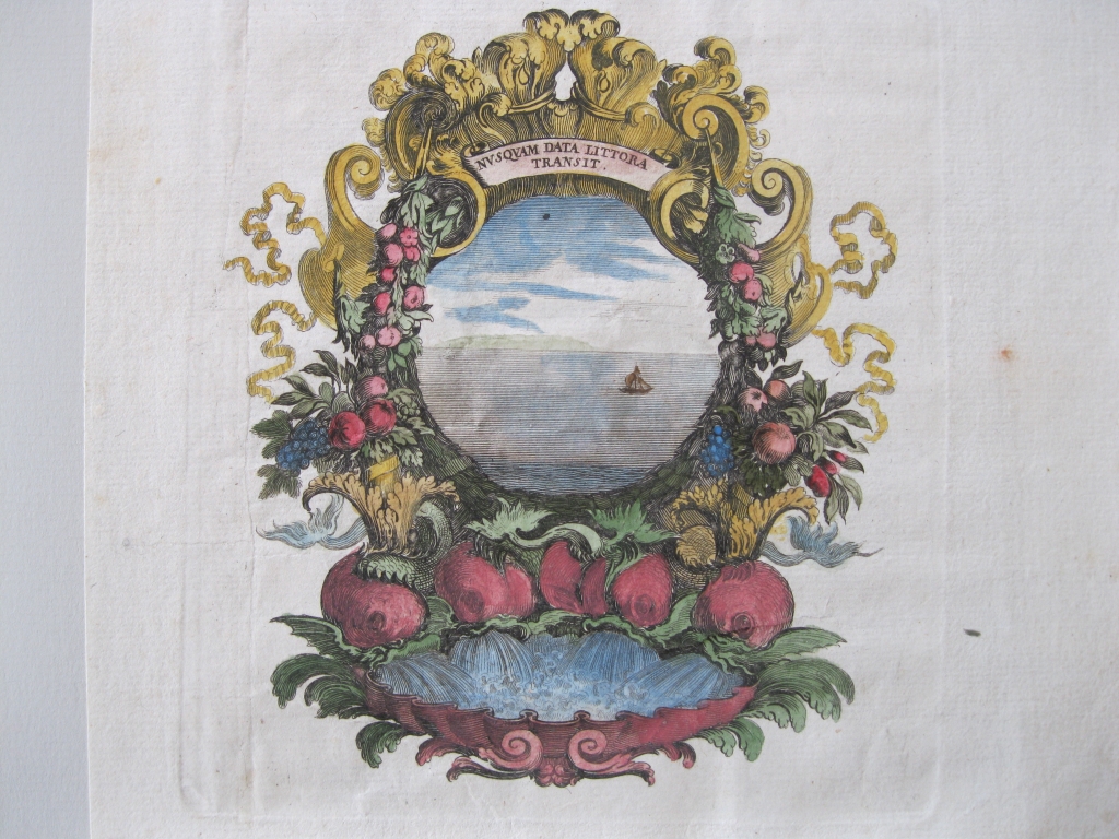 Emblema barroco: Mar en calma y fuente, 1687. Kraus/ Koppmayer
