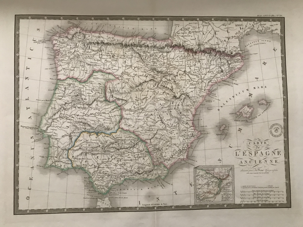 Gran mapa litográfico de España y Portugal antiguos, 1828. Adrien H. Brué