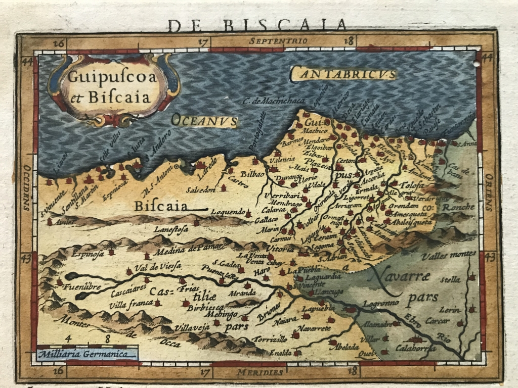 Mapa de Santander y Vizcaya (España), 1620. Merula/Hondius/Kaerius