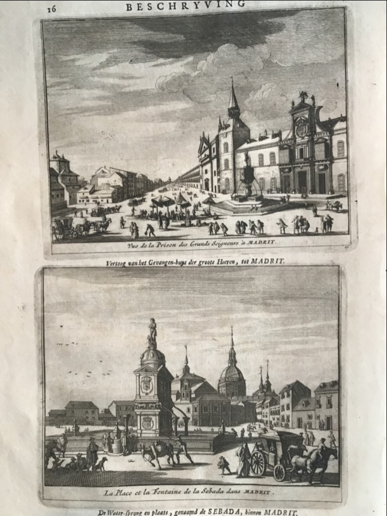 Antigua prisión de nobles y plaza de la Cebada en Madrid (España), 1707. P. van der Aa