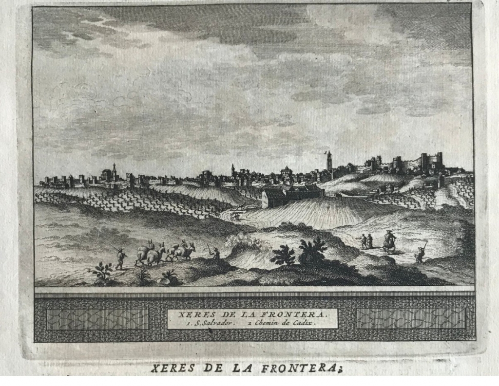 La ciudad de Lebrija en Sevilla y Jerez de la Frontera en Cádiz (España), 1707. P. van der Aa