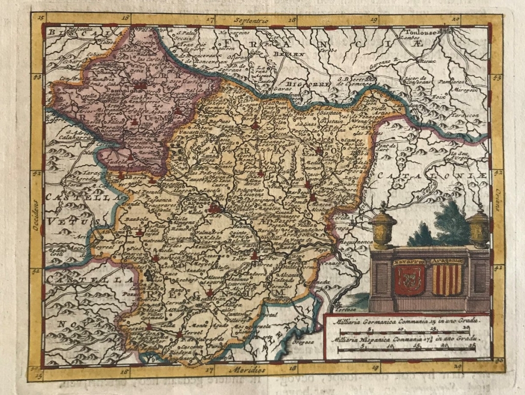 Mapa de Aragón y  Navarra (España), 1707. P. van der Aa