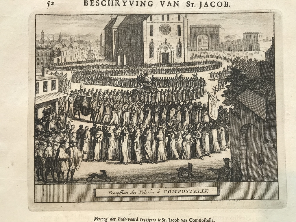 Procesión de peregrinos en Santiago de Compostela (A Coruña, España), 1707. P. van der Aa